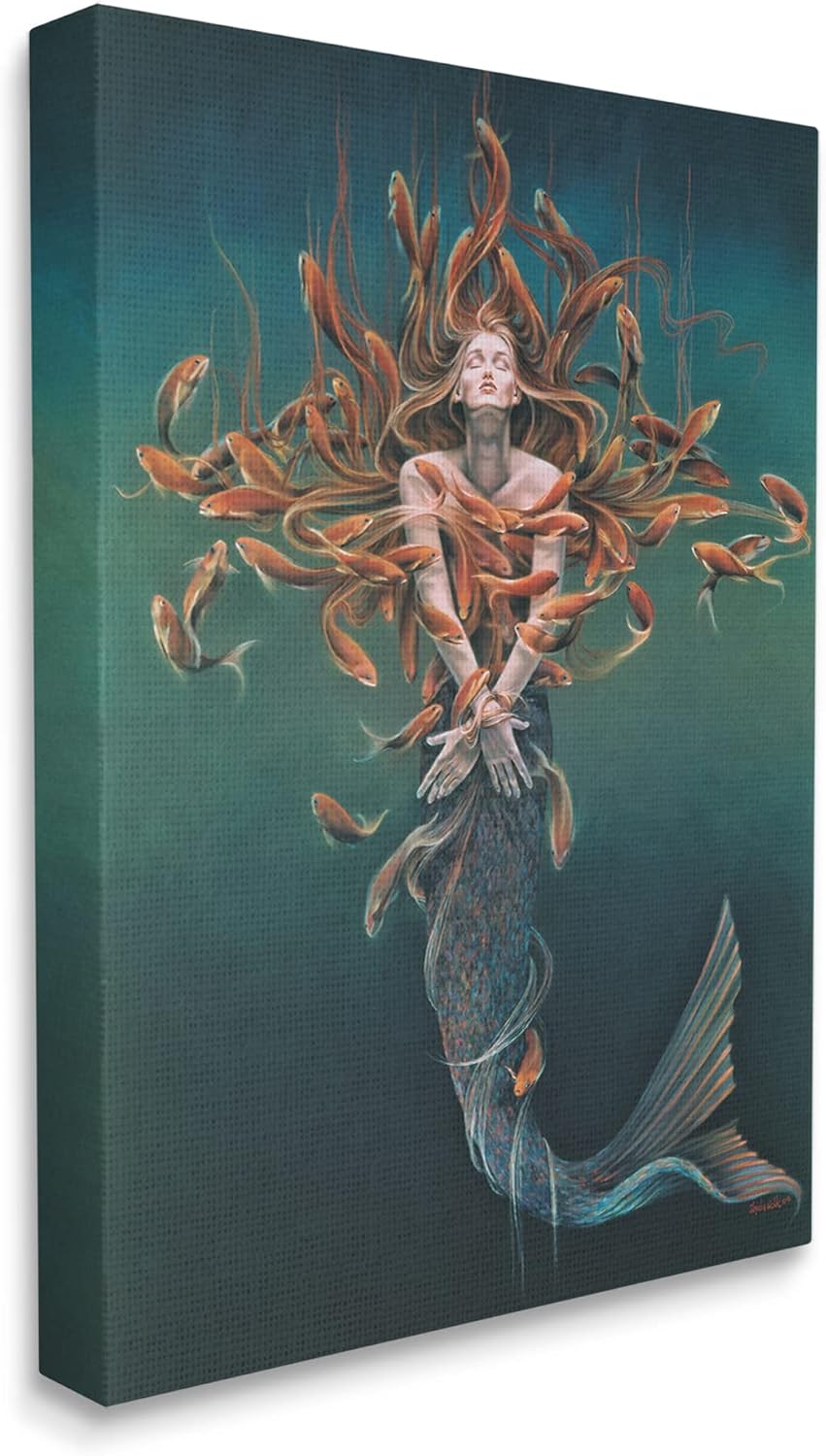 Stupell Industries 'Mermaid Fish Swirling Painting', Canvas Art, 36 x 48 Inches, Easy to Hang and Sturdy, Made in USA, by Sheila Wolk
