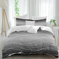 Gradient Black White Duvet Cover Set Queen Size 4 Pieces Wave Line Dots Modern Abstract Simple Bedding Set with Zipper Closure, 1 Comforter Cover 92x106 Inches 1 Flat Sheet & 2 Pillow Cases
