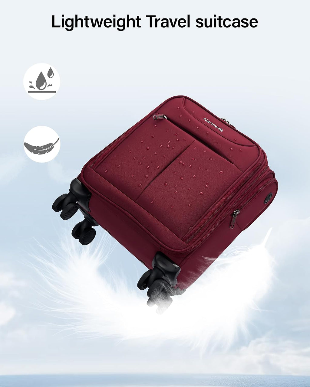 Hanke Underseat Carry On Luggage with Wheels, Lightweight Small Suitcase Airline Approved 16 Inch Softside Personal Item Travel Bag for Women Men, Compact Under Seat Luggage.(Burgundy)