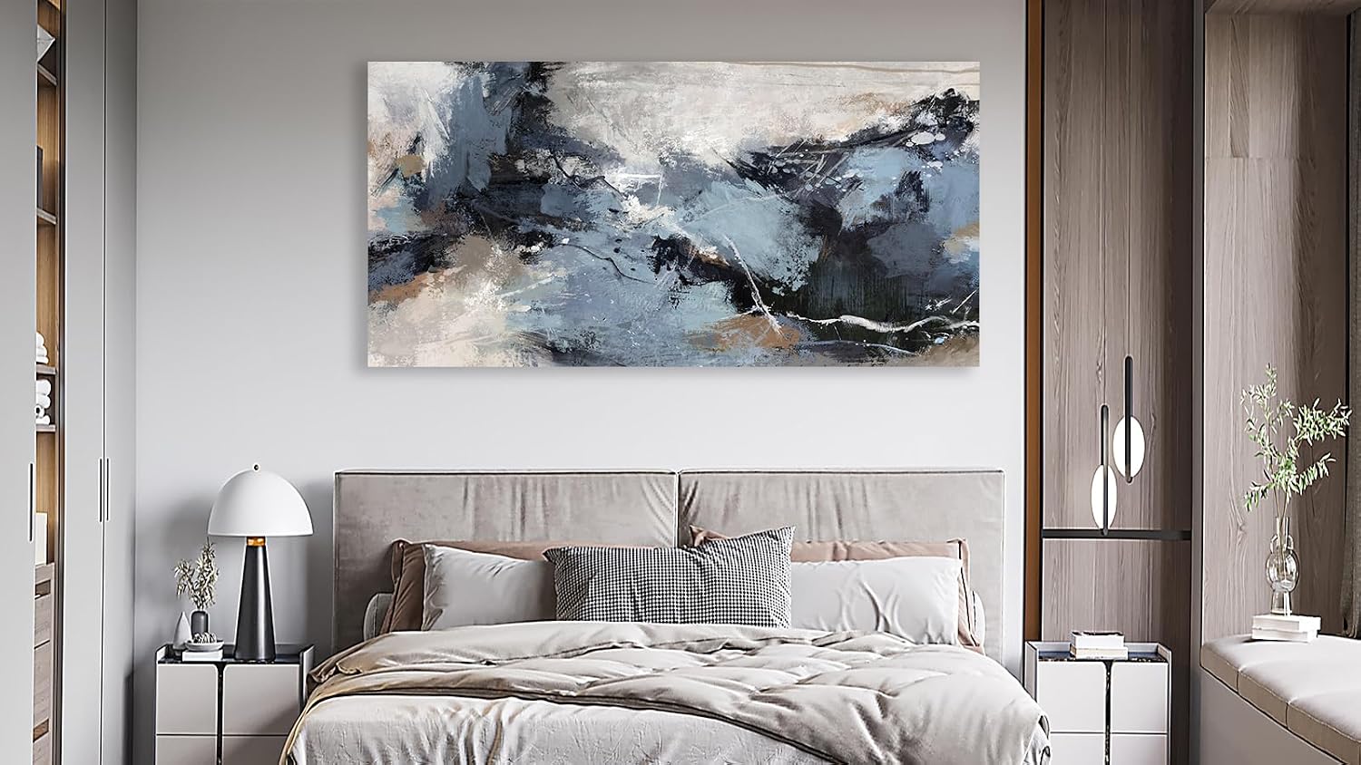 Shoci Large Abstract Wall Art - Black Blue Canvas Pictures Aesthetic Gray Brown Painting Prints Decor Modern Abstract Ink Artwork Wall Art for Living Room Bedroom Home Office Decoration 29' X 58'