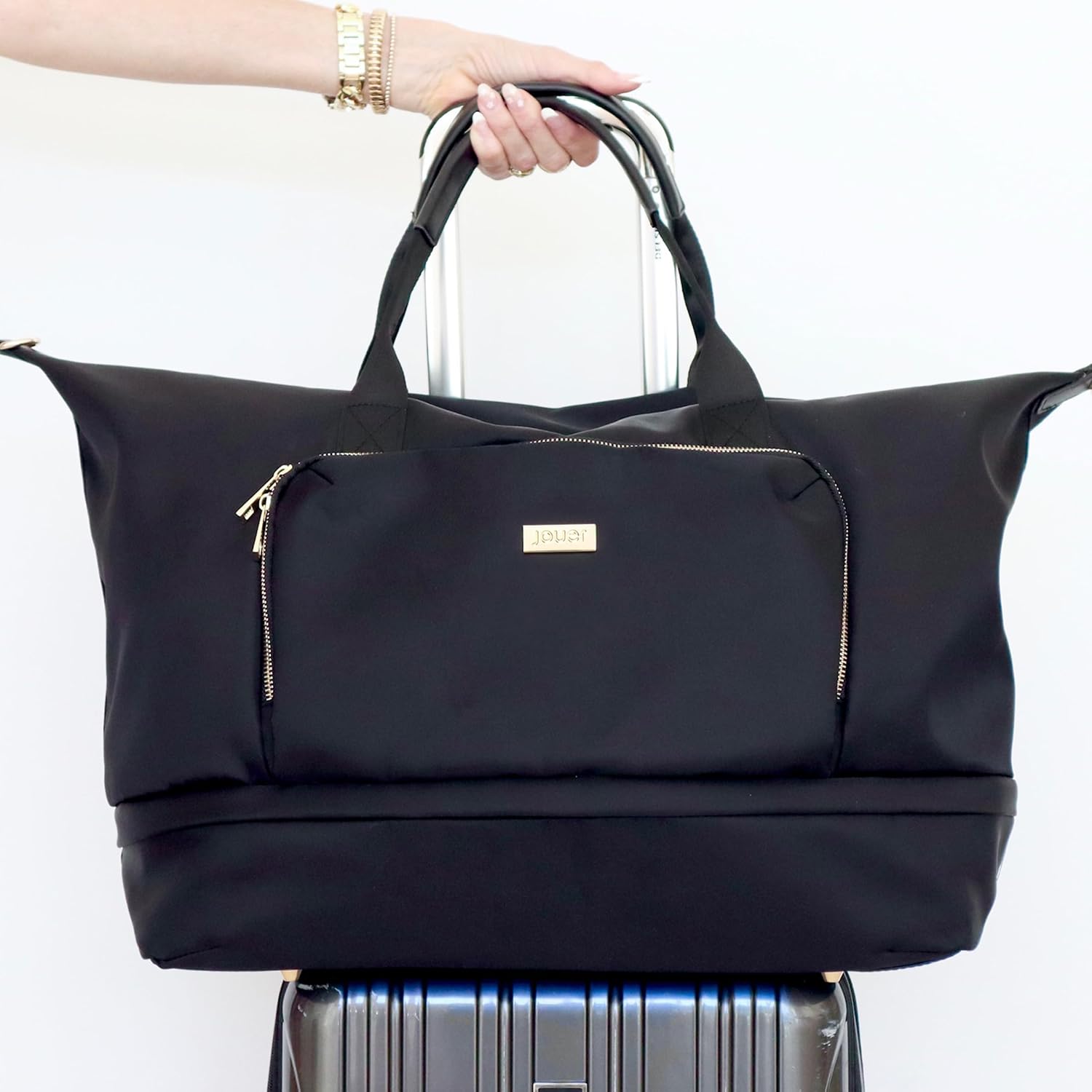 Jouer Le Weekender Travel Bag, Overnight Bag for Women, Large Travel Duffle Bag, Personal Item Carry On Tote Bag, Shoulder Bag Luggage, 9'x26'x16' - Black