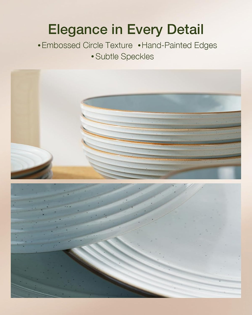 Famiware Jupiter 24-Piece Stoneware Dinnerware Set, Handcrafted Plates and Bowls with Speckles & Embossed Swirls, Chip/Scratch Resistant, Microwave/Dishwasher Safe, Rustic Dishes, Service for 8, Blue