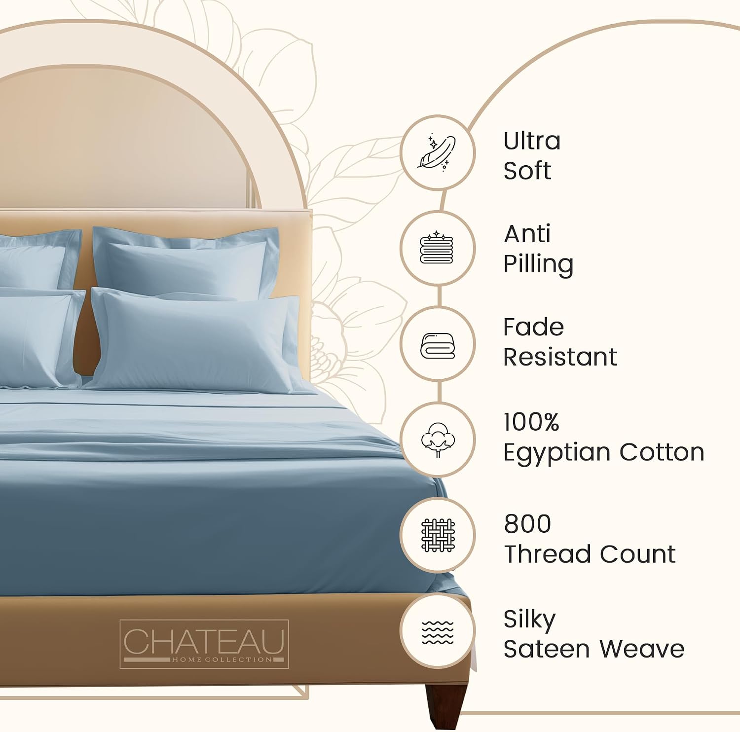 100% Egyptian Cotton Sheets For California King Size Bed, 800TC Sateen Weave CalKing Sheet Set, 15' Deep Elasticated Sheet & Pillowcase Sets, Soft & Comfy Naturally Cool & Breathable - French Blue