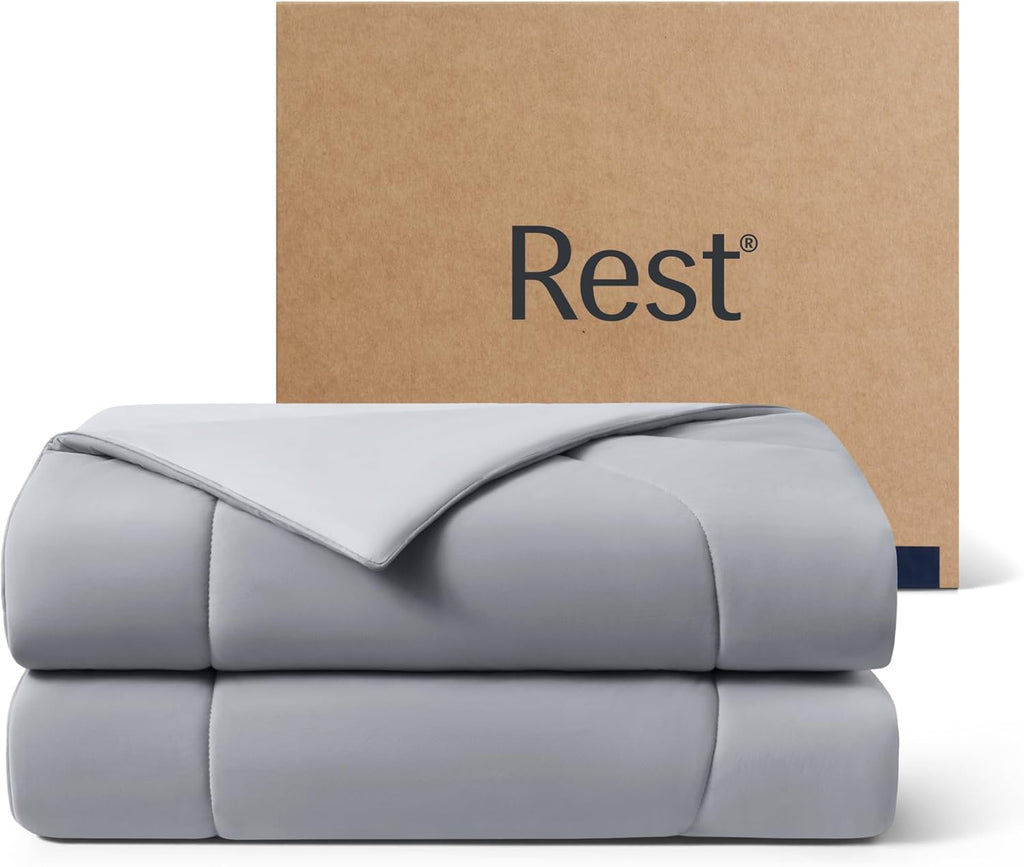REST® Evercool® Cooling Comforter, Full/Queen, Blanket for Hot Sleepers, All Season Bedding to Keep Cool for Night Sweats, Breathable Lightweight Blanket, 90'x90' Inches, Cool Gray