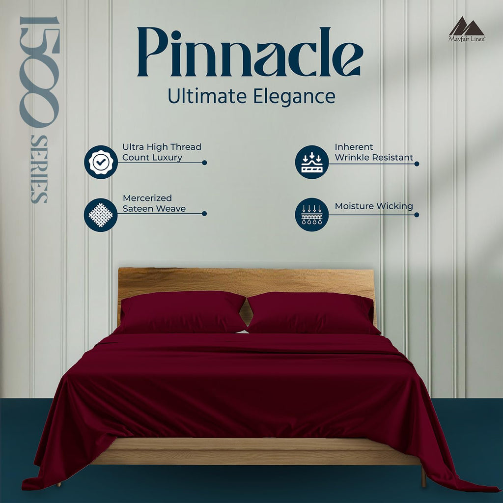 Mayfair Linen 100% Egyptian Cotton Sheets Queen Size - 1500 Series Queen Size Sheets Set Egyptian Cotton, Luxury Bedsheet (Burgundy, 4 PC), Soft, Cooling, 17' Deep Pocket Sateen Weave Bedsheet Set