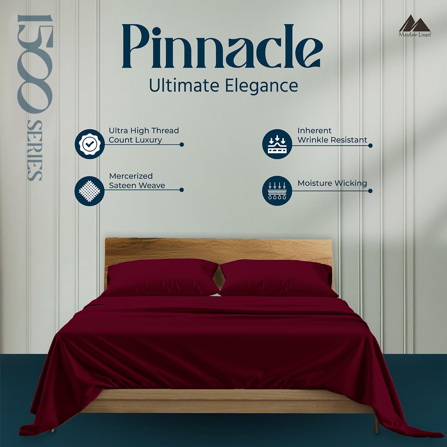 Mayfair Linen 100% Egyptian Cotton Sheets King Size - 1500 Series King Size Sheets Set Egyptian Cotton, Luxury Bedsheet (Burgundy, 4 PC), Soft, Cooling, 17' Deep Pocket Sateen Weave Bedsheet Set