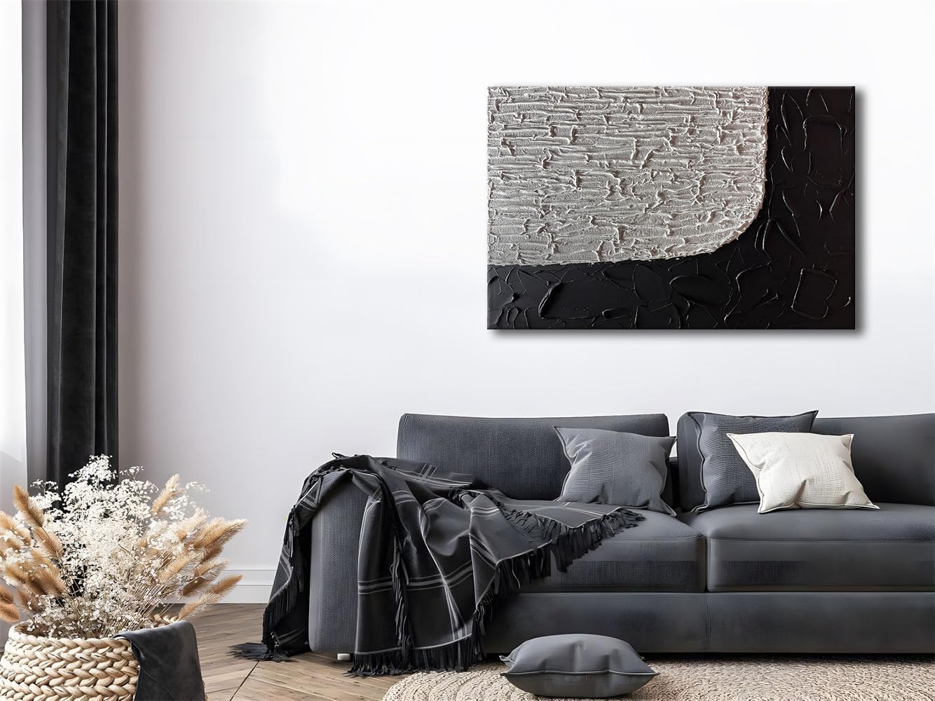 zoinart Large Black and White Textured Wall Art, 30x45 Inches Hand Painted Abstract Paintings on Canvas Wall Art, Contemporary Artwork for Home Decorations