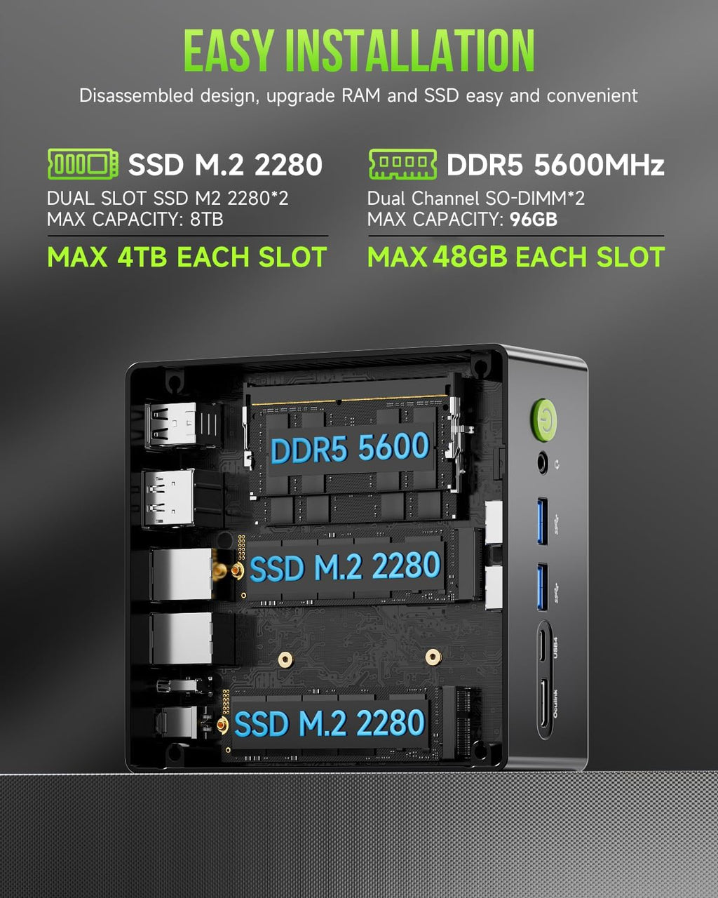 GMKtec K11 Mini Gaming PC AMD Ryzen 9 8945HS(8C/16T, Up to 5.2GHz) 32GB DDR5 512GB Mini Computer, Dual NIC 2.5GbE LAN, Quad Display 8K/USB4*2/Oculink/DP/HDMI