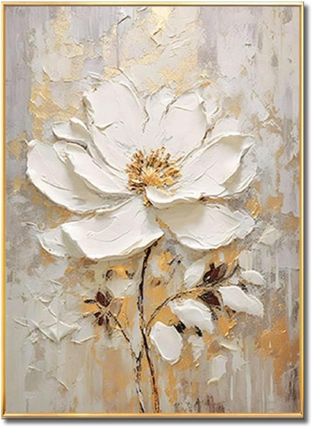 Large Hand Painted Flower Oil Painting for Ofiice-3D White Floral Canvas Wall Art for Bedroom- Framed Modern Artwork for Living Room Home Decoration 32x48inches