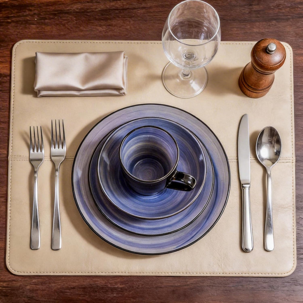 Stoneware Sonoma Dinnerware Set, Black + Speckled Handpainting (56pc Set, Cobalt)