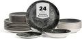 Christian Siriano Onyx 24-Piece Dinnerware Set Porcelain, Plates and Bowls Set, Hand Wash Dish, Dish Set for 8, Black and Gold