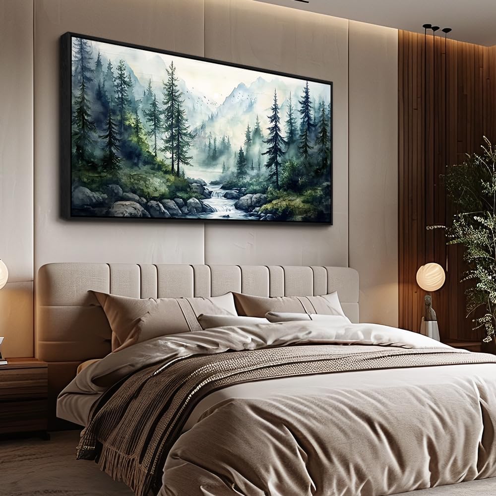 ZUITINGHUA Black Framed Canvas Wall Art For Living Room Large Wall Decor For Office Bedroom Decoration Misty Forest Picture Tree landscape Paintings Artwork Wall Mural Aesthetic Home Decor 30x60 In