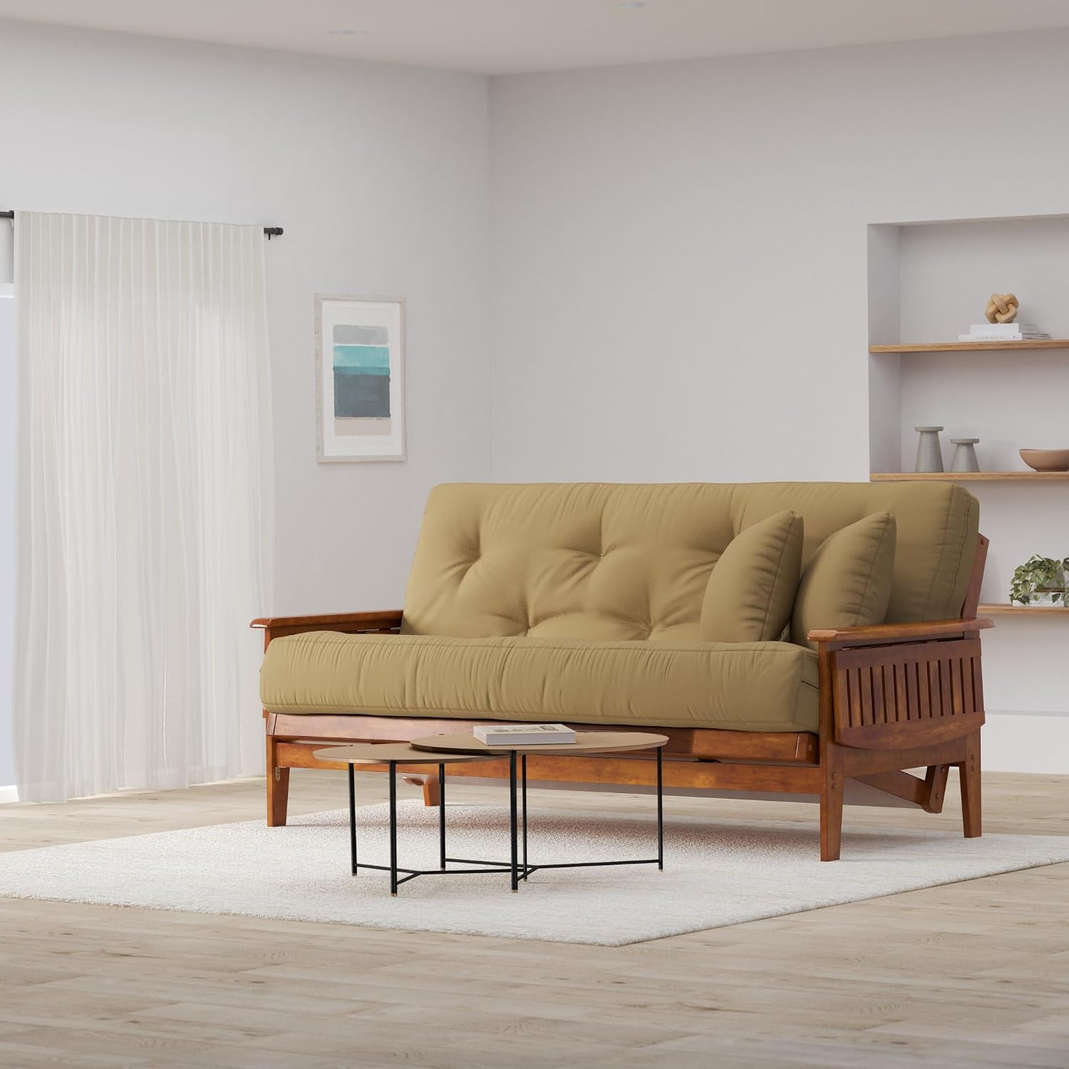 Nirvana Futons Eastridge Futon Set - Queen Size, Frame, 8' Mattress, Microfiber Sussex Khaki Cover