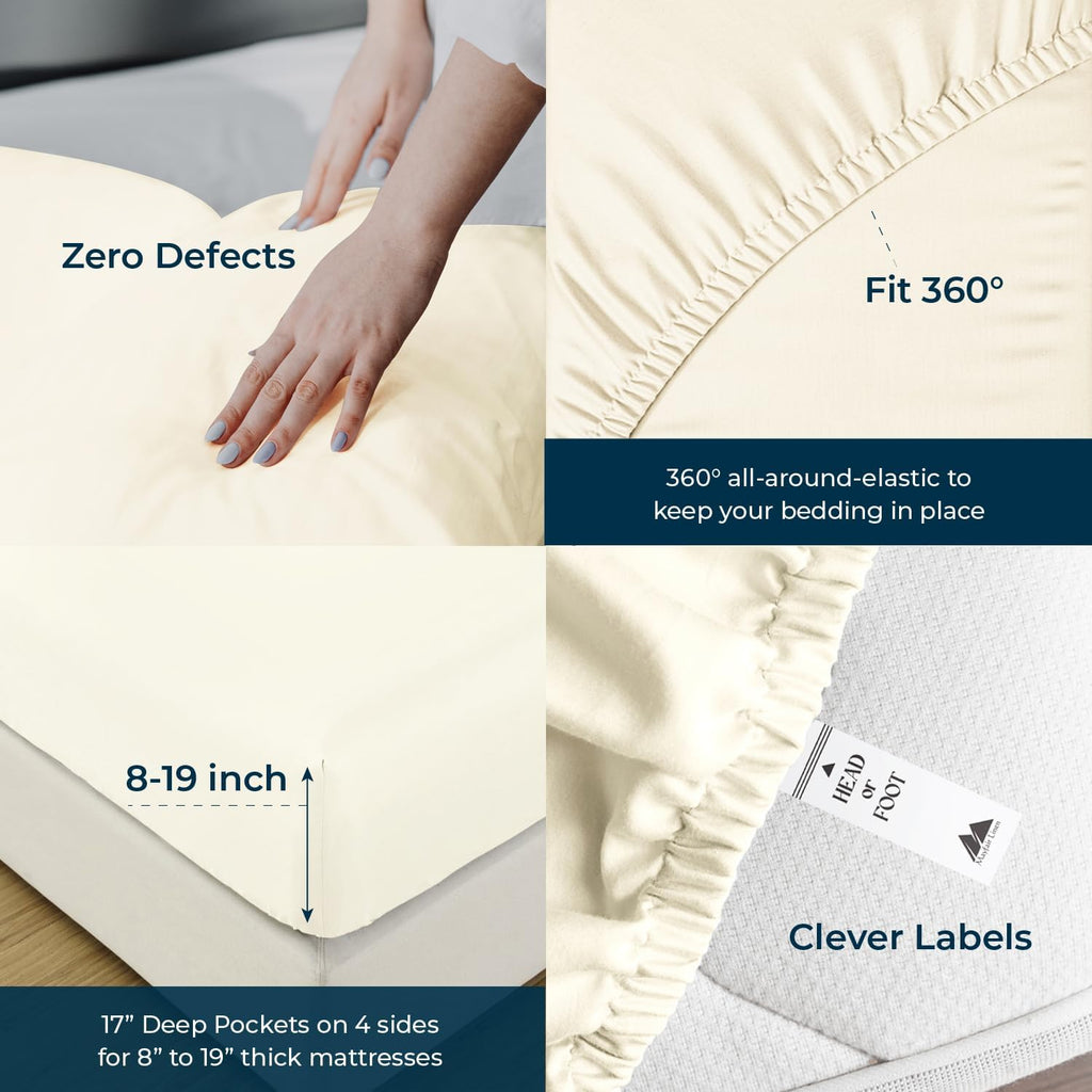 Mayfair Linen 100% Egyptian Cotton Sheets Queen Size - 1500 Series Queen Size Sheets Set Egyptian Cotton, Luxury Bedsheet (Ivory, 4 PC), Soft, Cooling, 17' Deep Pocket Sateen Weave Bedsheet Set