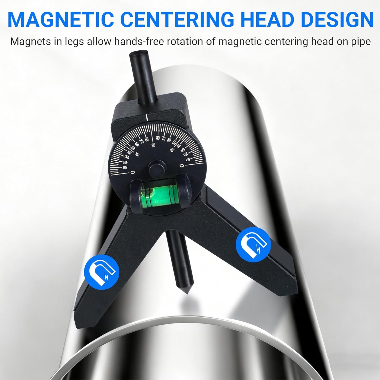 Magnetic Centering Head, Pipefitter Tools Y-Shape w/Adjustable Dial Bubble Protractor, Flange Aligner Will Fit Flanges with Holes From 1/2' to 1-7/16' Diameter Threaded Pipe Flange Leveler Set