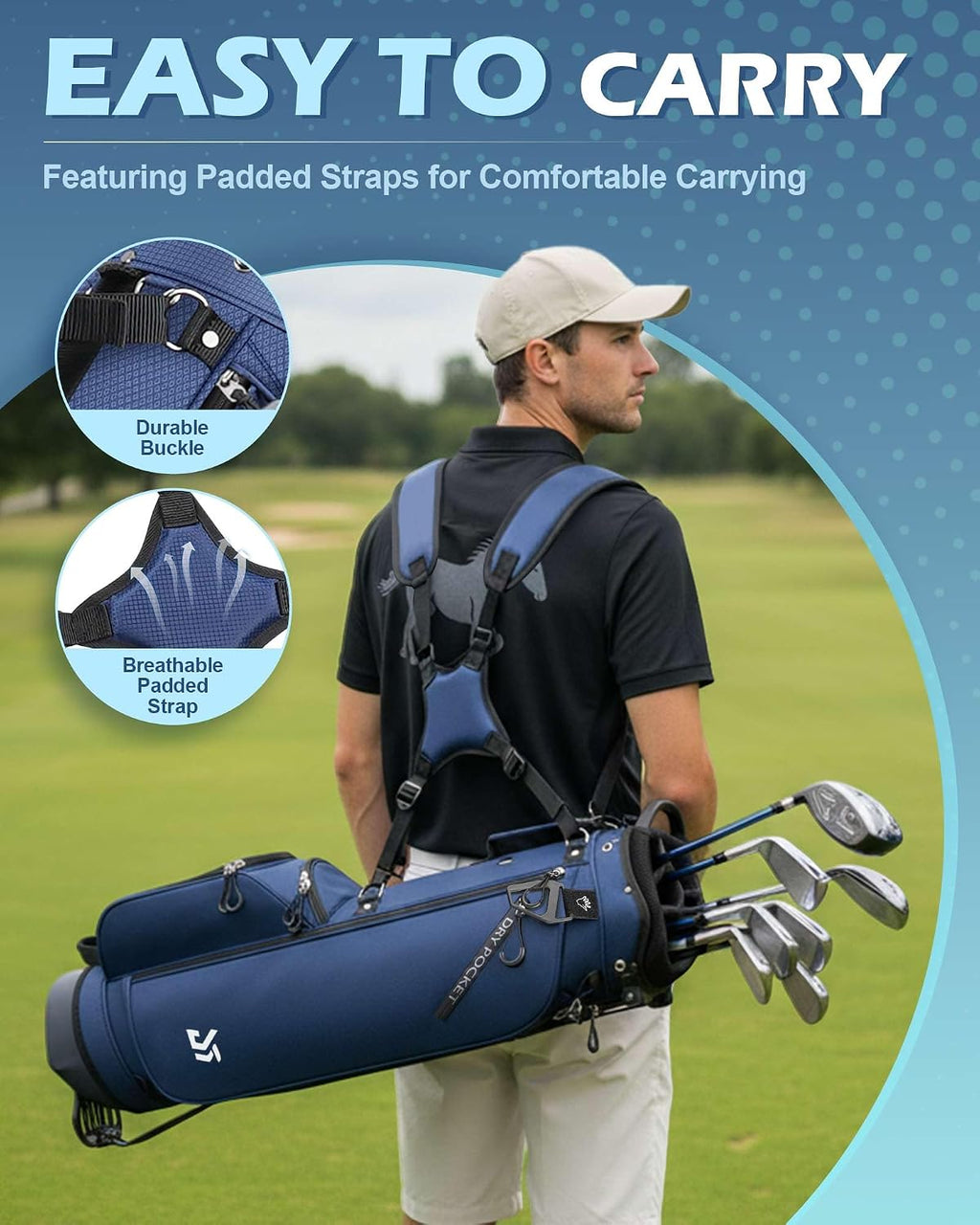 Golf Stand Bag with Cooler Pocket, Lightweight Sunday Carry Bag with Glove Patch & Tee Holder, Portable for Driving Range & Par 3 Course, Men & Women
