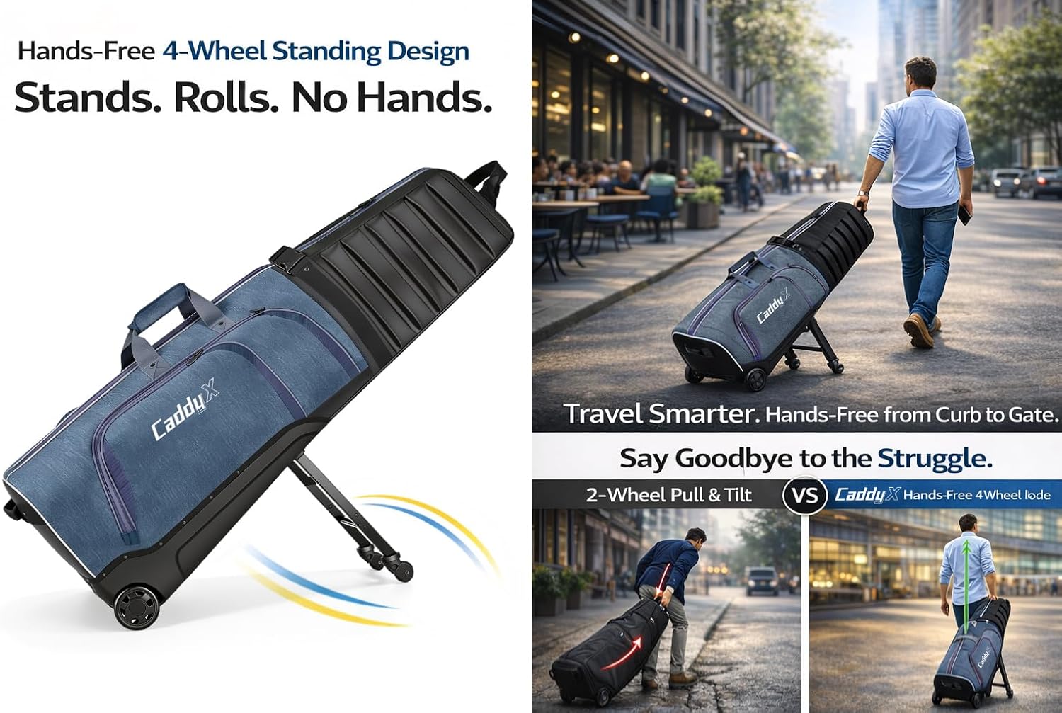 Premium Golf Travel Bag for Airlines with 4-Wheel Hands-Free Rolling & 2-Wheel Pull Mode, Enhanced Head Protection, Reinforced Hard Base