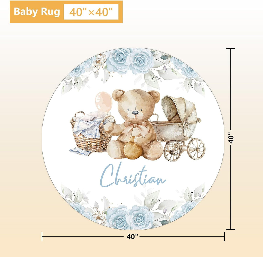 Terwex Personalized Toddler Bedding Set, 5 Pcs Custom Name Crib Bedding Set for Girls Boys, Blue Bear Flannel Baby Crib Bedding Set, Double Layer Baby Crib Set, Customized Gifts for Infants Toddlers
