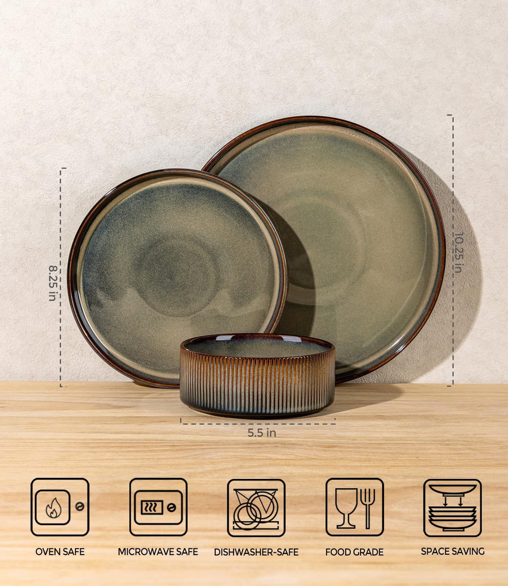 TheTerra Ceramic Dinnerware Sets for 8, 24 Pieces Porcelain Lightweight Speckled Plates and Bowls Sets, Scratch Resistant Dish Set, Oven & Microwave & Dishwasher Safe, Coca Mocha