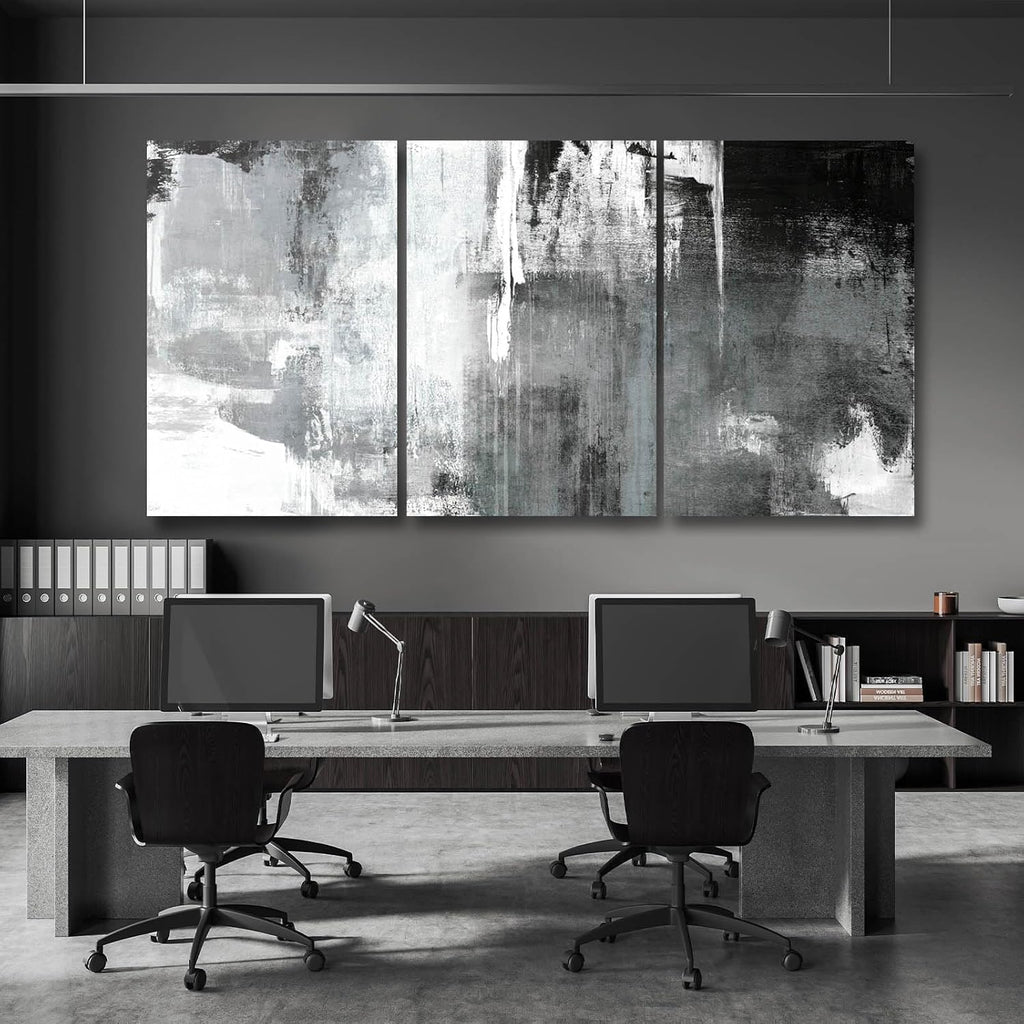 Kureful Extra Large Wall Art for Living Room Black Wall Decor White Wall Decorations Abstract Artwork Oversize Paintings Pictures for Home Office 24'x 36'x 3 Pieces