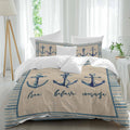 Summer Ocean Duvet Cover Set Queen Size 4 Pieces Blue Stripes Anchor Free Believe Courage Linen Bedding Set with Zipper Closure, 1 Comforter Cover 86x86 Inches 1 Flat Sheet & 2 Pillow Cases
