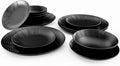 Nomnu Spiderweb Dinnerware Set (12 Pieces) - 4 Dinner Plates, 4 Salad Plates, 4 Bowls - Black Matte Porcelain Goth Dinnerware Set - Halloween Spooky Creepy Dishes Gothic Gifts