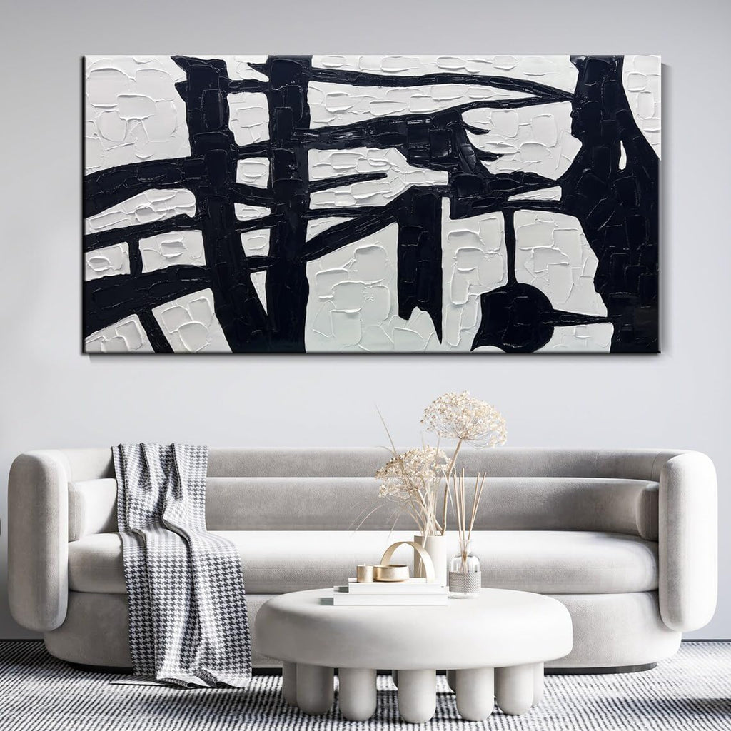 YaSheng Art Contemporary Artwork Large Canvas Art Hand-painted Black and White Wall Art Minimalist Texture Abstract Wall Painting Home Decorations Wall Art For Living Room Ready to hang 30X60inch
