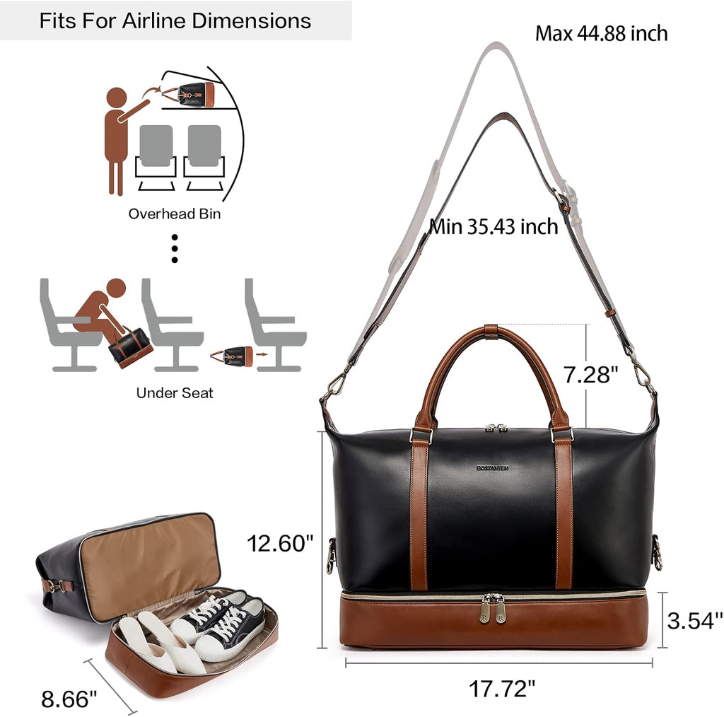 BOSTANTEN Weekender Bags for Women Leather Travel Duffle Bag Carry On Overnight Duffel with Shoe Compartment