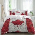 Prime Leader Floral Duvet Cover Set Queen Size 4 Pieces Watercolor White Red Flowers Canada Flag Style Bedding Set with Zipper Closure, 1 Comforter Cover 92x106 Inches 1 Flat Sheet & 2 Pillow Cases