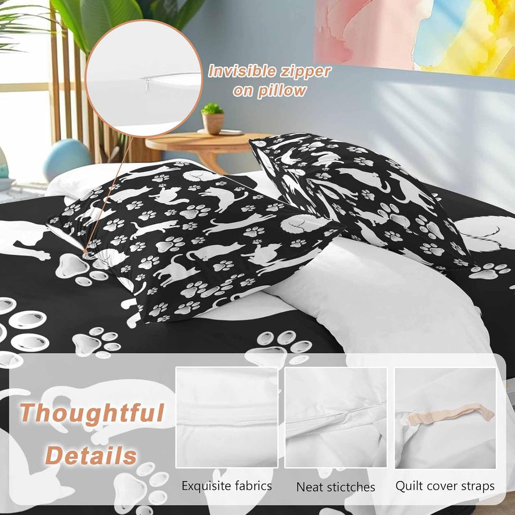 Prime Leader Cats Claws Duvet Cover Set Queen Size 4 Pieces Black Background Abstract Animal Modern Bedding Set with Zipper Closure, 1 Comforter Cover 86x86 Inches 1 Flat Sheet & 2 Pillow Cases