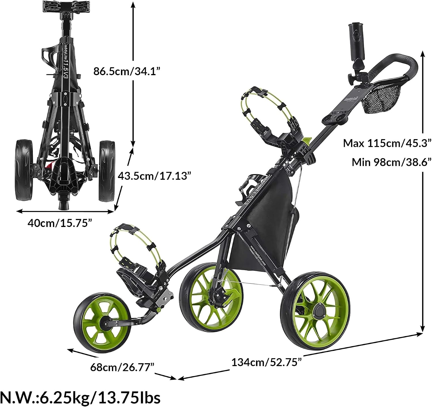 Caddytek Golf CaddyLite 11.5 V3 Superlite Deluxe Push Cart