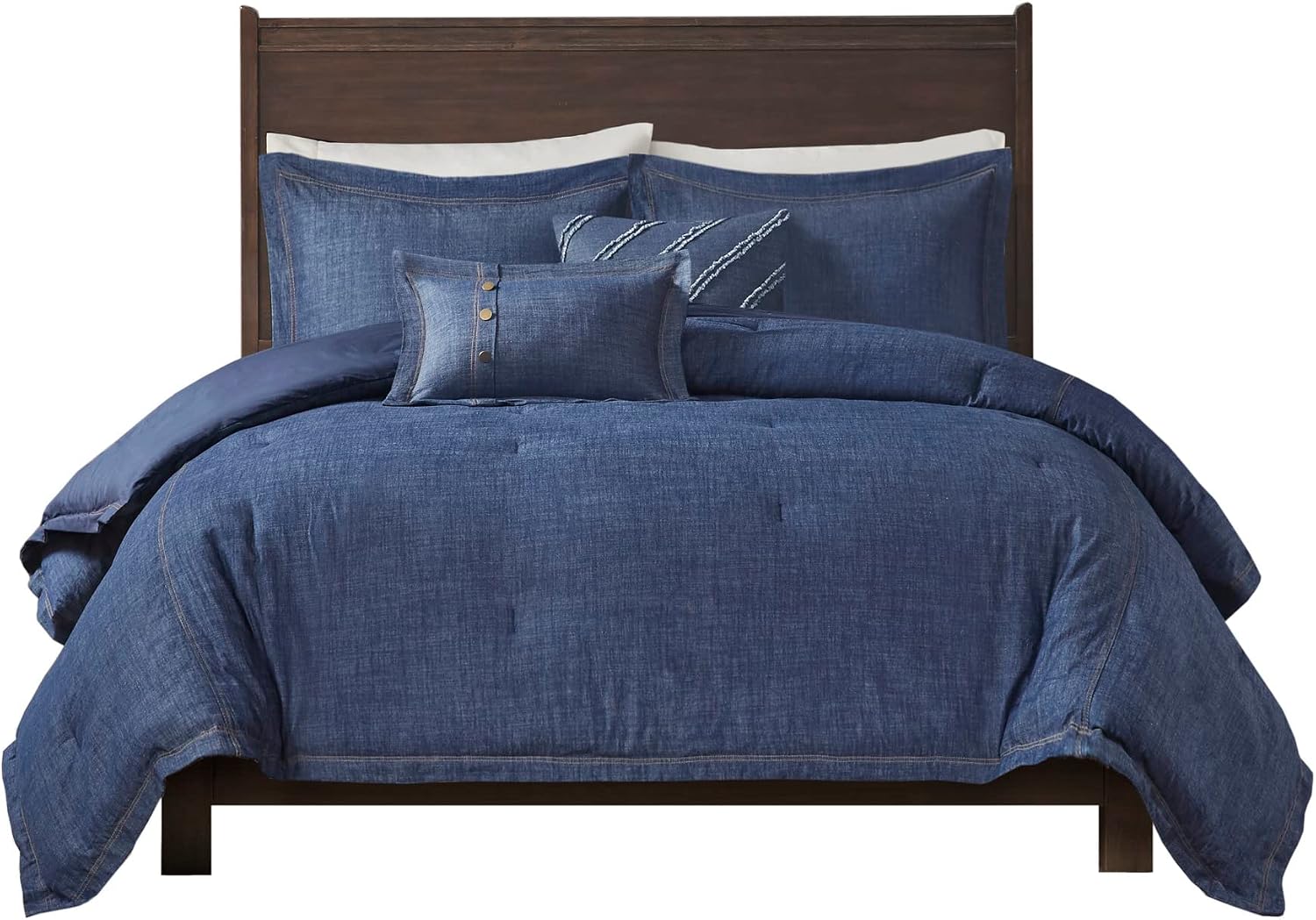 Woolrich Rustic Lodge Cabin Comforter Set - All Season Down Alternative Warm Bedding Layer and Matching Shams, Oversized King, Perry, Denim Blue