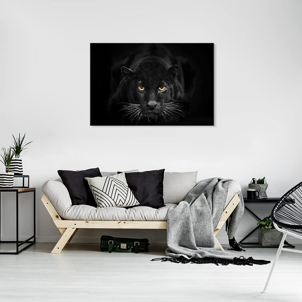 SEVEN WALL ARTS Black Panther Canvas Wall Art Large Size Black and White Wildlife Animal Pictures Poster Print Framed Artwork for Living Room Bedroom Kitchen Office Bathroom Decor