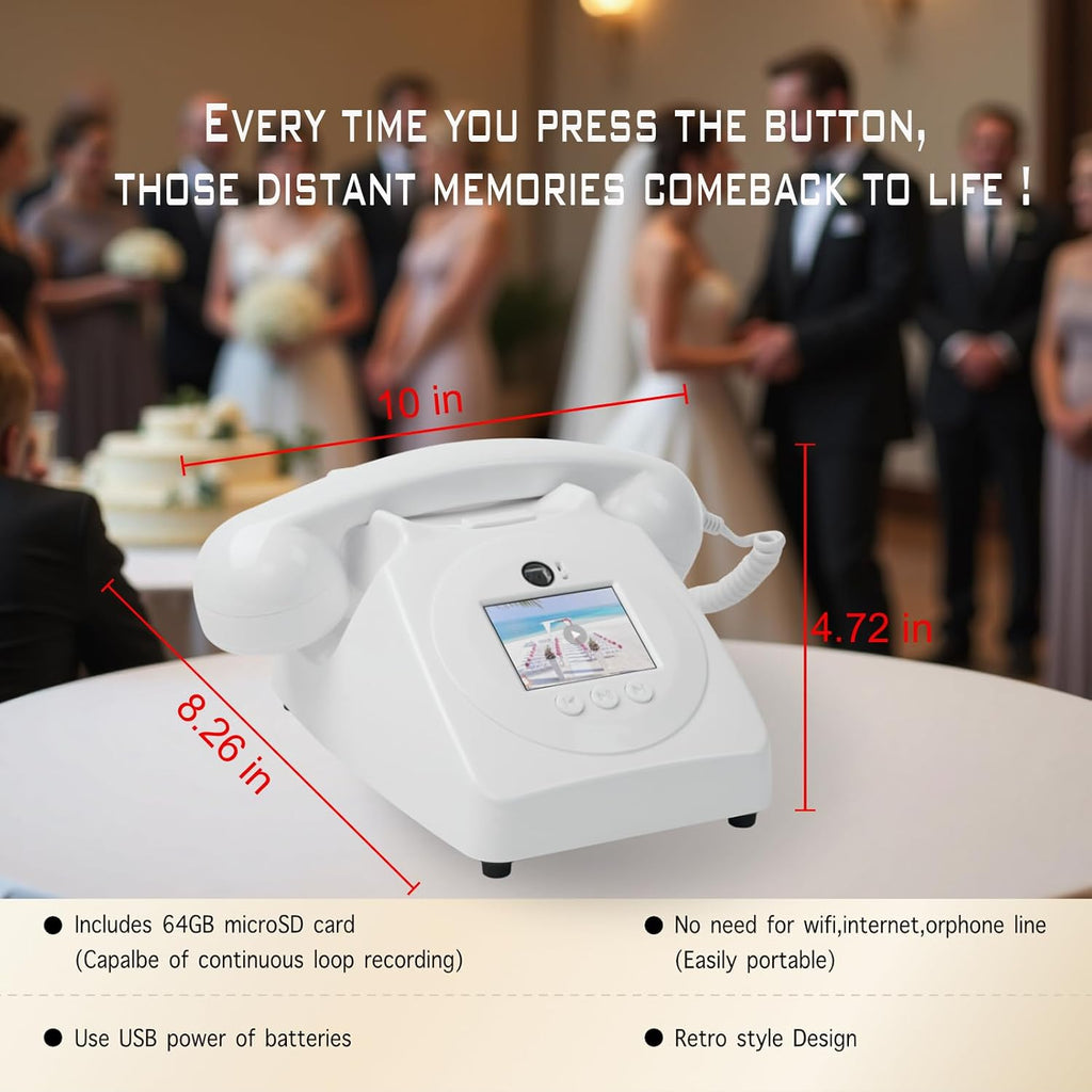 Video Audio Guest Book Wedding Phone,1080P HD Leave a Customized Video Messages, Ideal for a Variety of Memorable Party Occasions for Wedding, Birthday, Baby Shower, Graduation,retire (White)