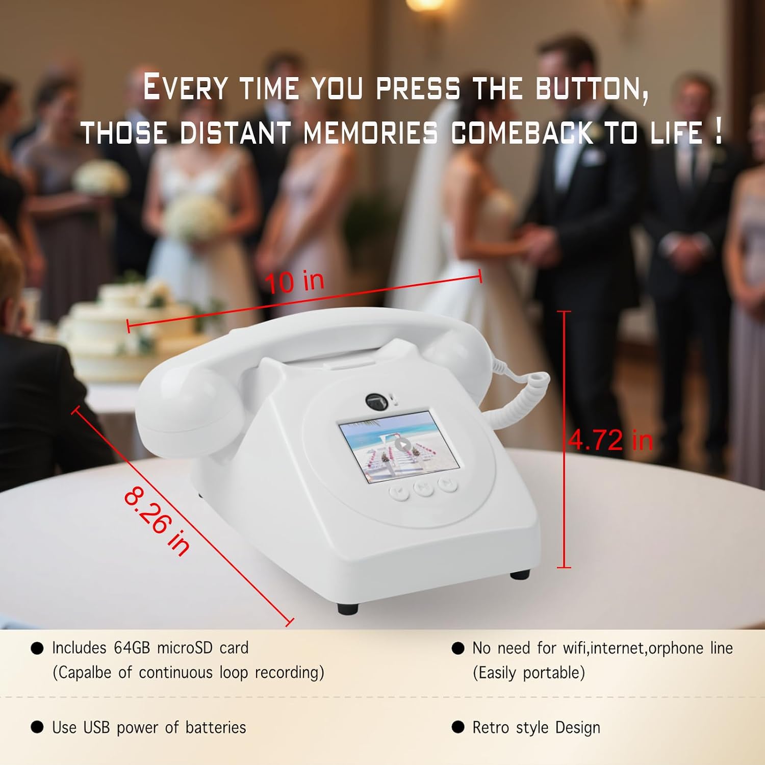 Video Audio Guest Book Wedding Phone,1080P HD Leave a Customized Video Messages, Ideal for a Variety of Memorable Party Occasions for Wedding, Birthday, Baby Shower, Graduation,retire (White)