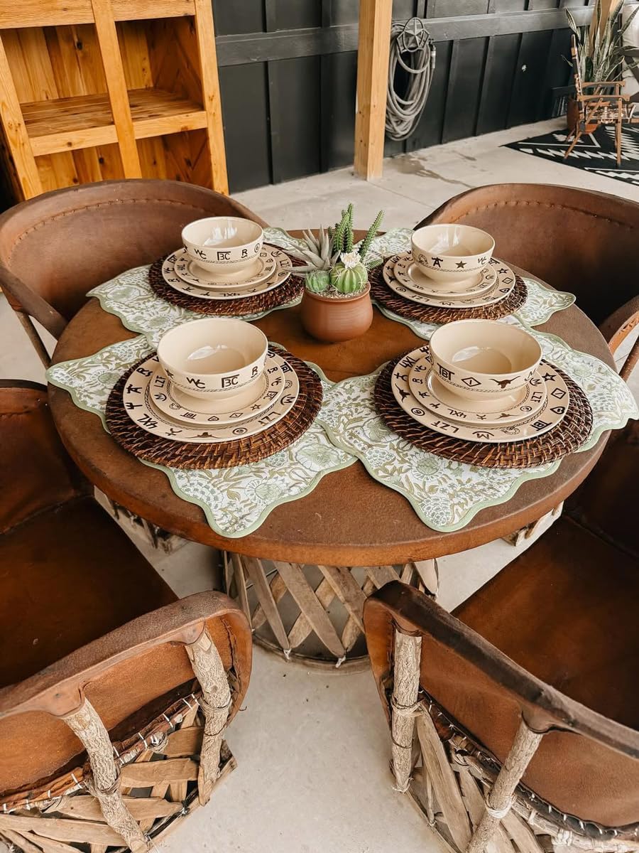Black Forest Decor Cattle Branded Dinnerware Set - Rustic 16-Piece Stoneware for Ranch & Western Dining