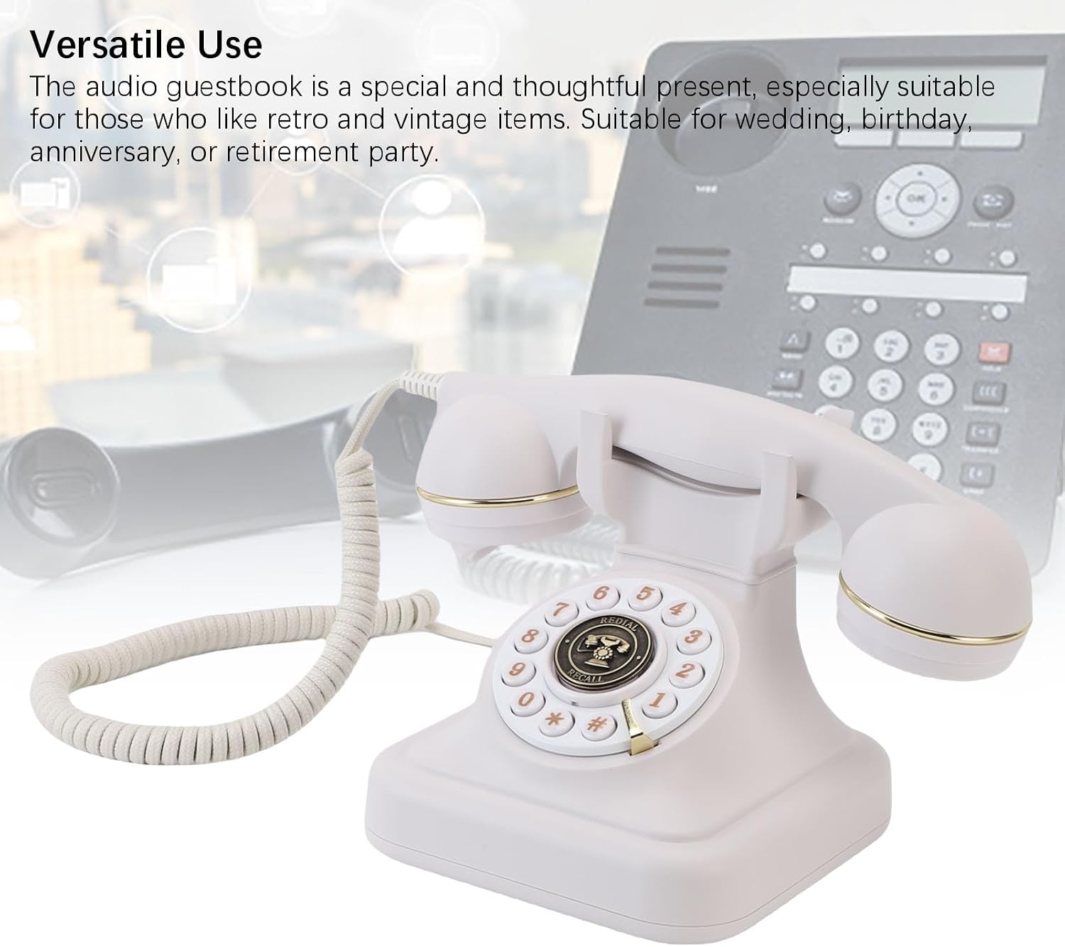 Fockety Audio Guest Book Wedding Phone, Retro Audio Guestbook to Preserve Your Special Occasions, Recording Wedding Phone Guest Book for Birthday Anniversary Party Graduation (White)