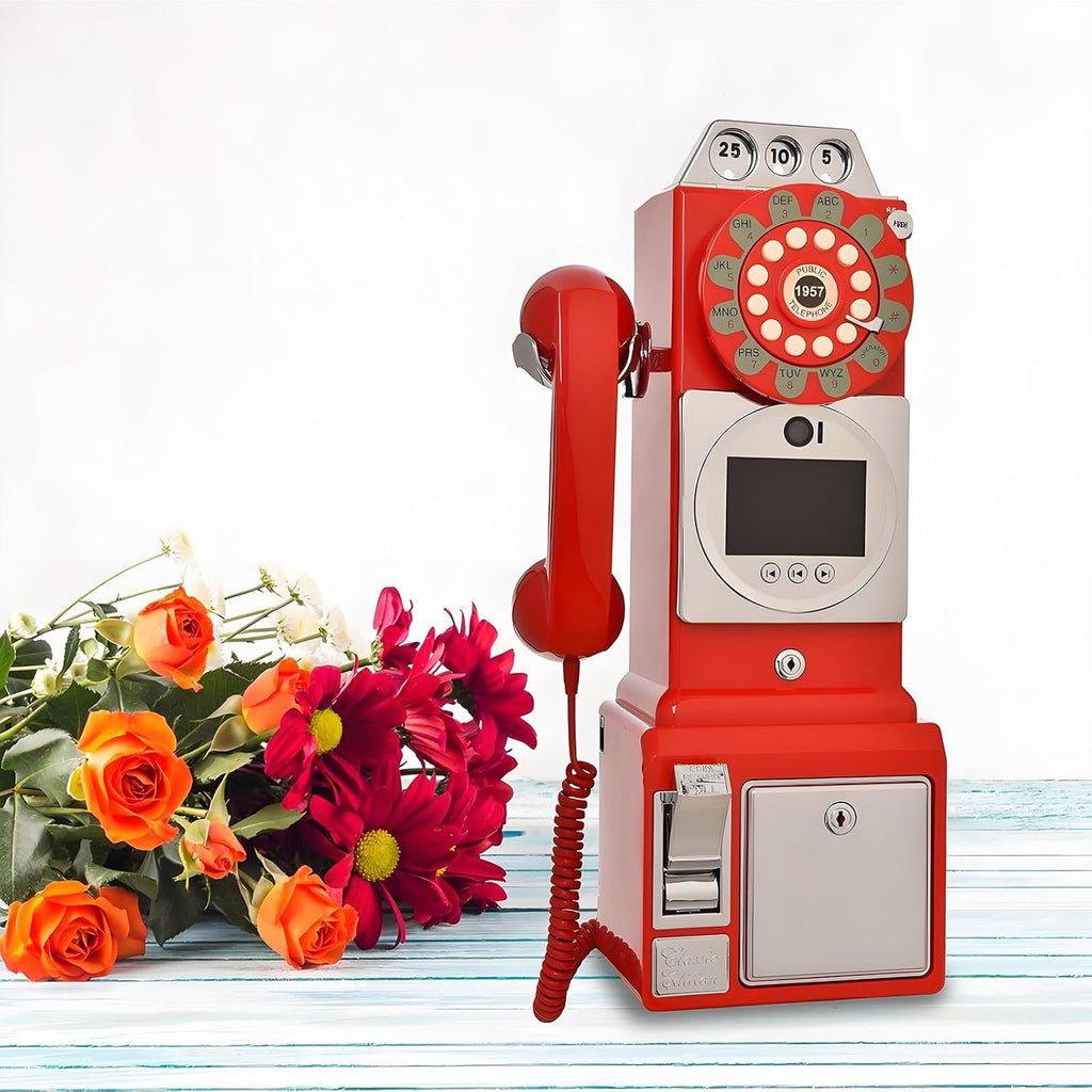 Audio Guest Book Wedding Phone,Record Customized Audio Message with Guest Book Retro Phone Audio Guestbook,Easy to Use and Creative Recording Solution Red
