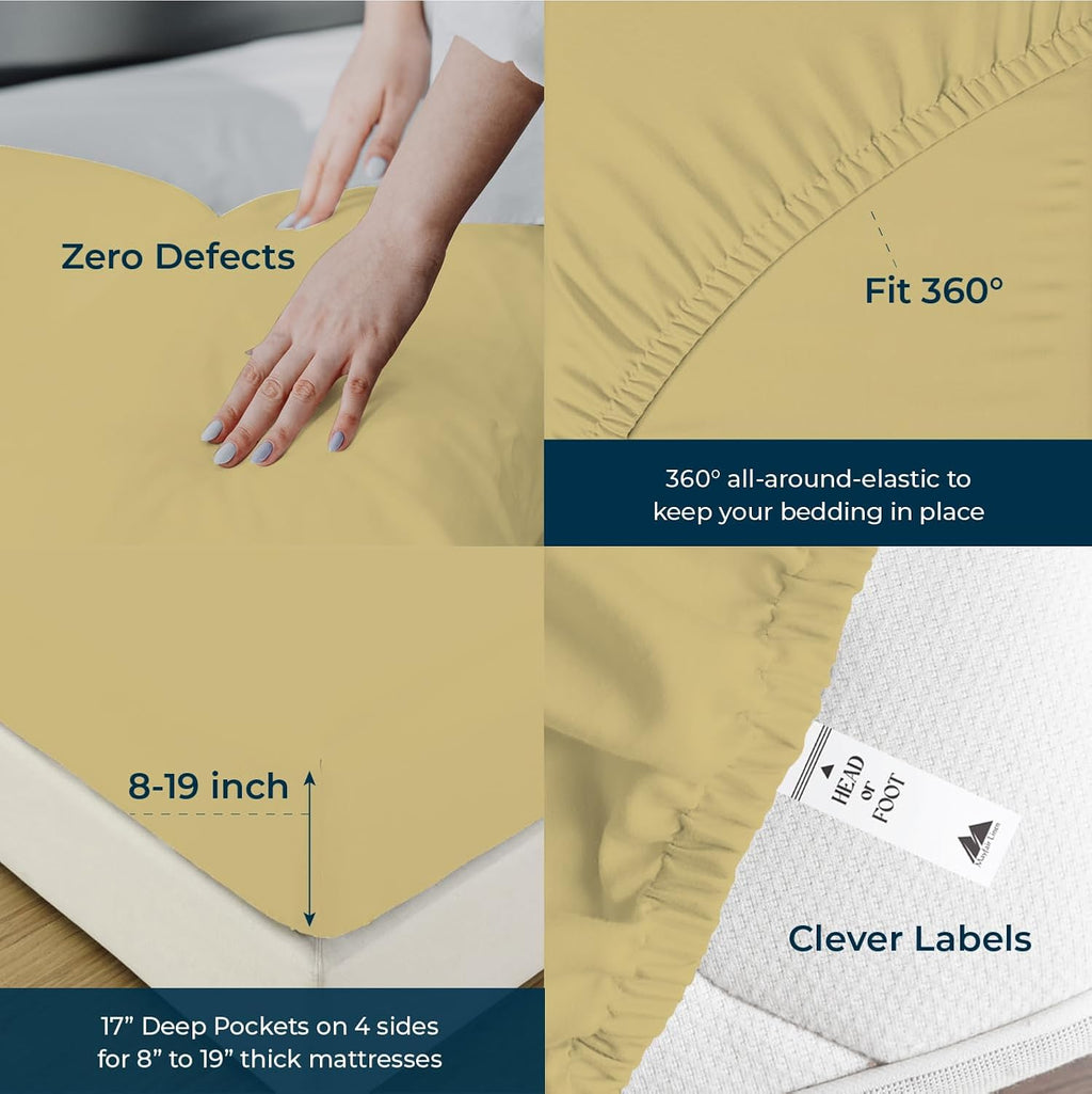 Mayfair Linen 100% Egyptian Cotton Sheets Queen Size Bed Set - Luxury High Thread Count Egyptian Cotton Queen Sheet Set (4 PC, Beige), 17' Deep Pocket, Silky Soft, Cooling, Sateen Weave Bedding