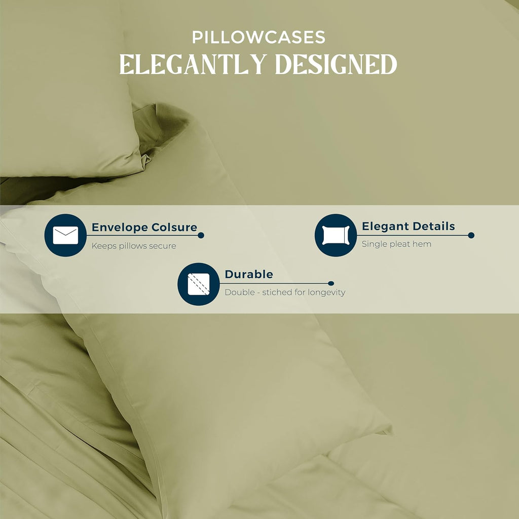 Mayfair Linen 100% Egyptian Cotton Sheets Queen Size - 1500 Series Queen Size Sheets Set Egyptian Cotton, Luxury Bedsheet (Sage Green, 4 PC), Soft, Cooling, 17' Deep Pocket Sateen Weave Bedsheet Set