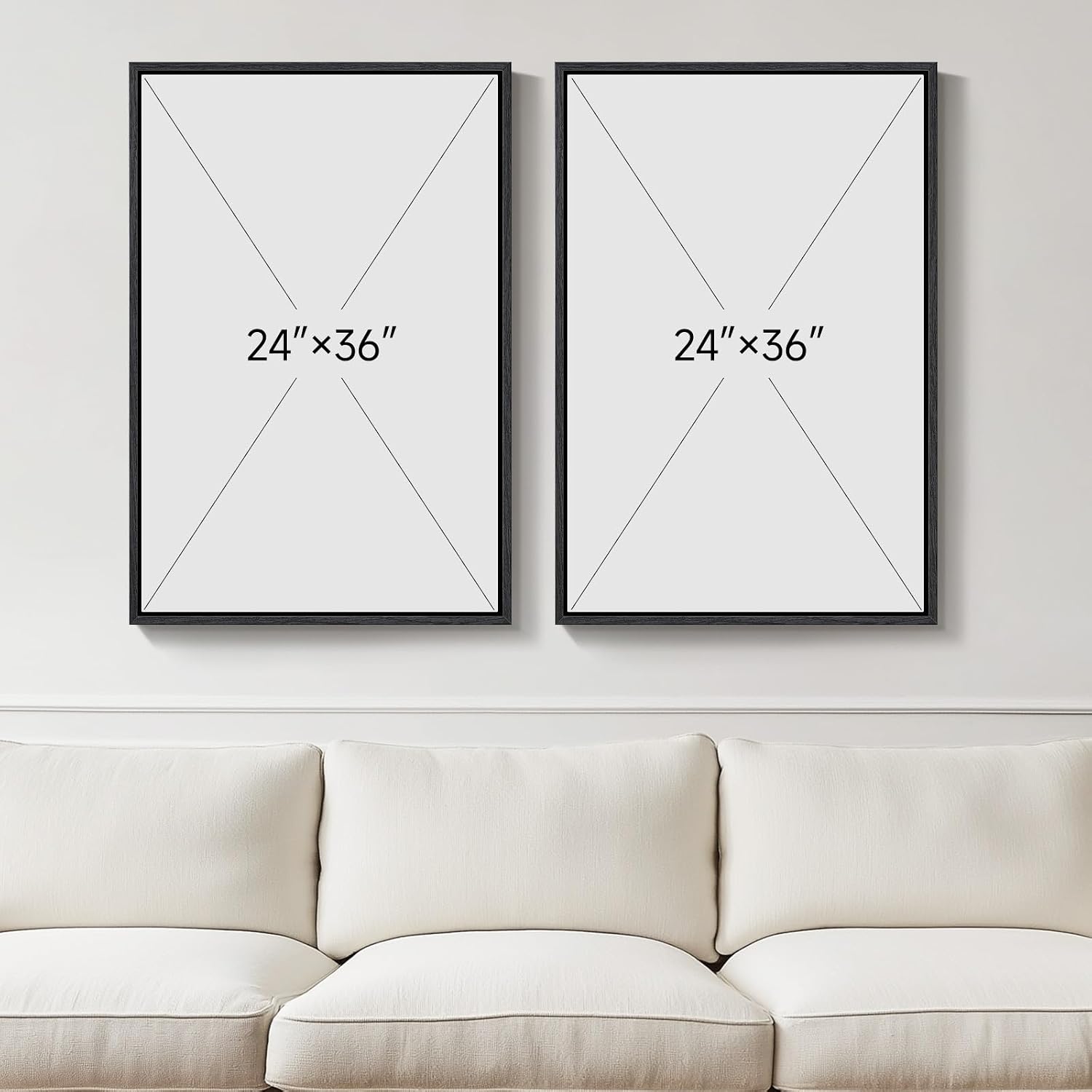 Large Framed Black and White Abstract Wall Art for Living Room, Set of 2 Modern Canvas Prints Paintings Artwork for Walls, Abstract Mountain and Moon Pictures for Bedroom Hallway Wall Decor 24x36 In