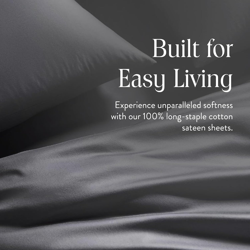 Brooklinen Luxury Sateen 4 Piece Sheet Set - 100% Cotton Bed Sheets, Soft & Durable Twin XL Sheets Set in Slate Grey, Oeko-TEX Certified Bedding Set, 1 Fitted Sheet, 1 Flat Sheet, 2 Pillowcases