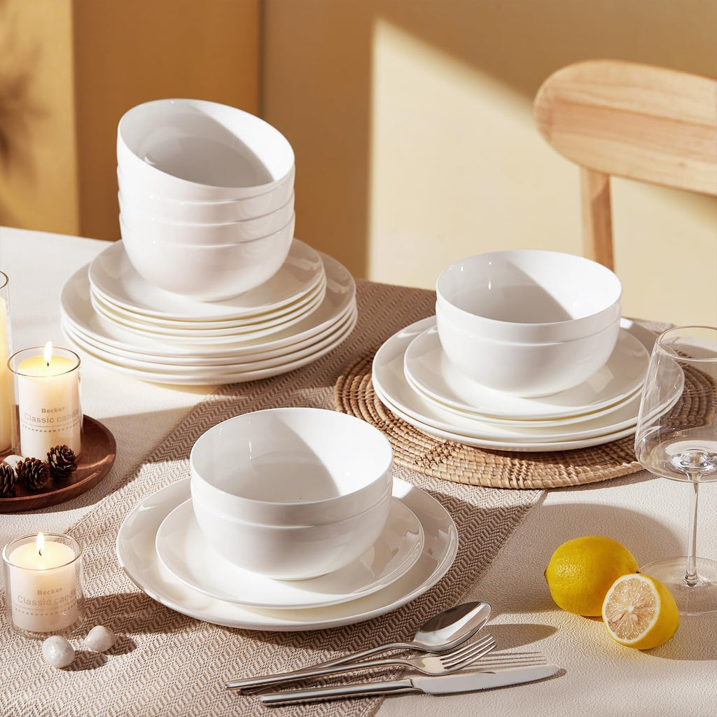 KINGSTONE 12-Piece Bone China Dinnerware Set with 20-Piece flatware, Ivory White Lightweight Porcelain Service for 4, for Family Dining, Restaurants, Gifting, Microwave and Dishwasher Safe