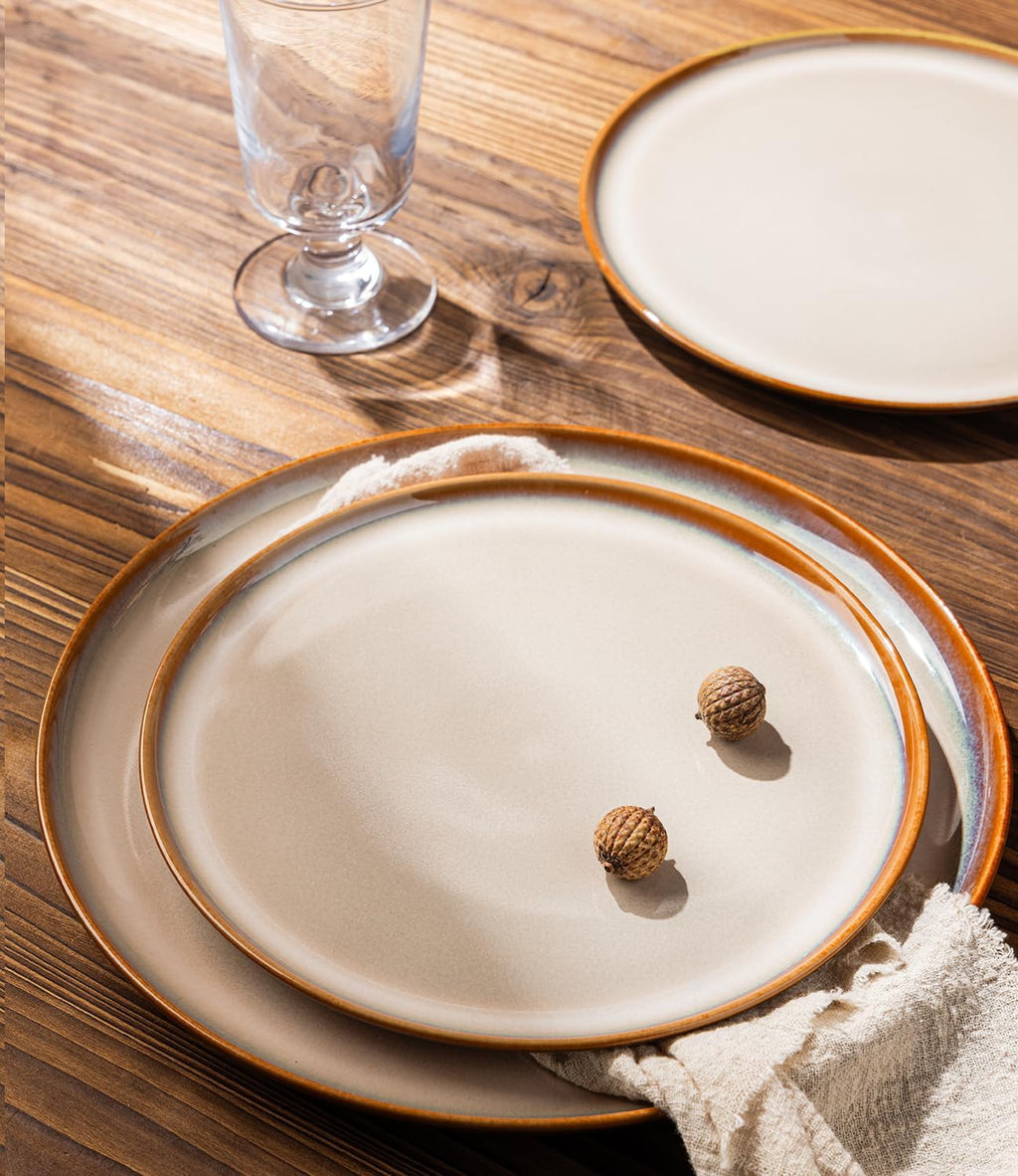 LERATIO Ceramic Dinnerware Sets with Pasta Bowls for 4,Plates and Bowls Sets,Oven &Microwave & Dishwasher Safe,Light Weight & Scratch Resistant Dishes Sets-Service for 4 (16pcs)-Kahki