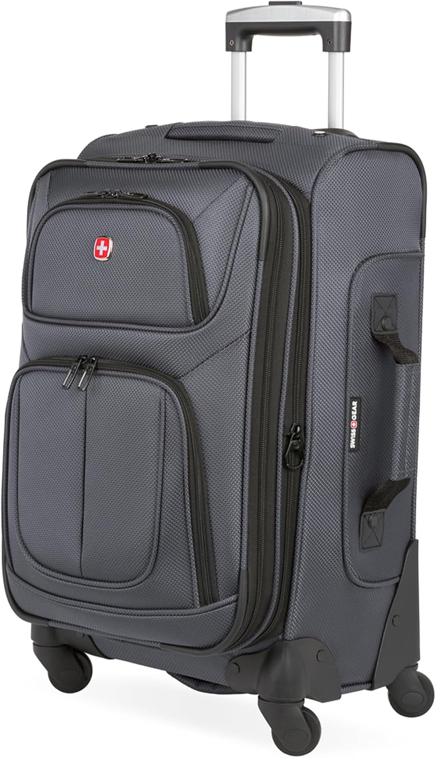 SWISSGEAR Sion Softside Expandable Spinner Luggage Durable Lightweight Travel Suitcase, Dark Grey, Carry-On