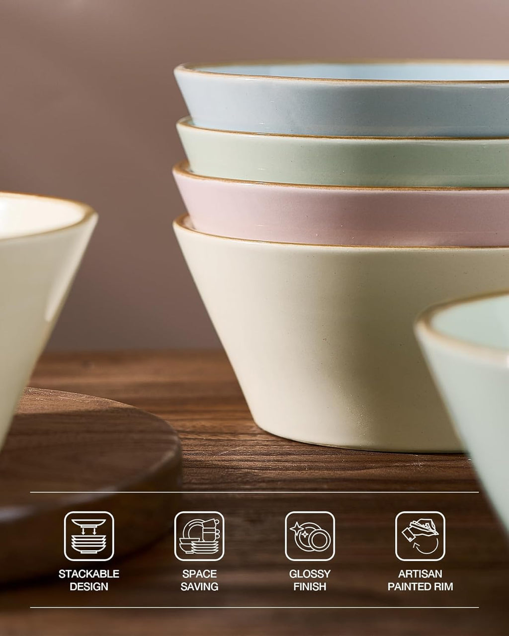 Famiware Saturn Stoneware Dinnerware Sets for 8 (24 Pieces), Ceramic Plates and Bowls Dish Sets with Hand-Painted Trim - Chip & Scratch Resistant, Microwave & Dishwasher Safe Tableware, Multi-color