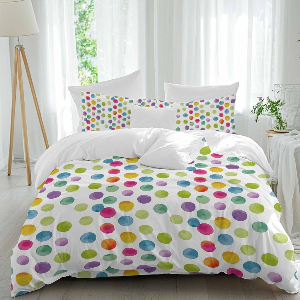 Colorful Wavepoints Duvet Cover Set Queen Size 4 Pieces Modern Abstract Watercolor Yellow Pink Green Points Bedding Set with Zipper Closure,1 Comforter Cover 90x92 Inches 1 Flat Sheet & 2 Pillow Cases