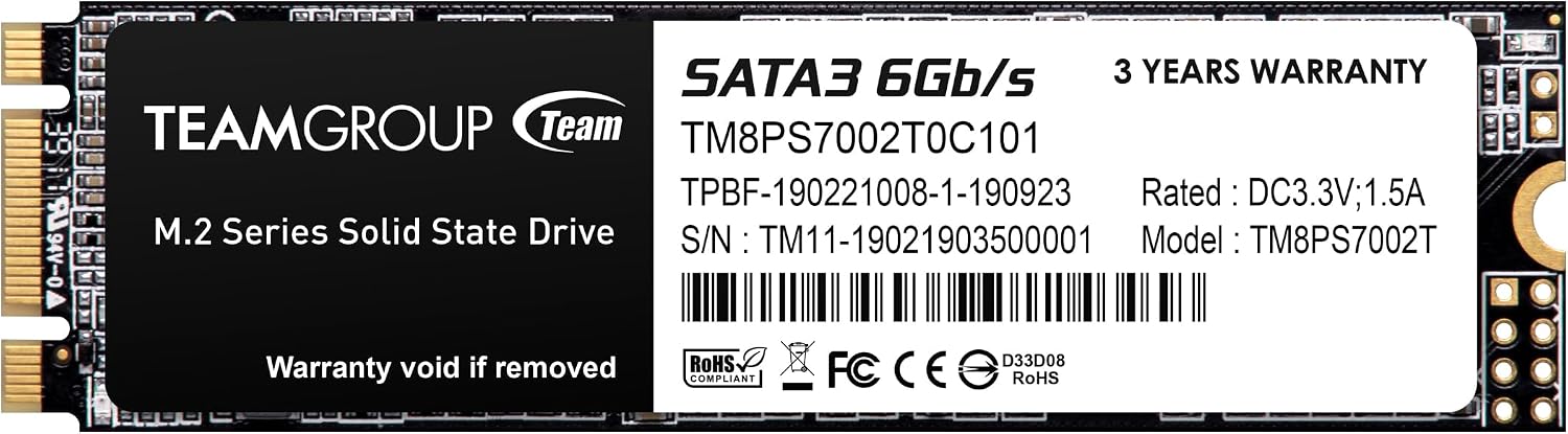 TEAMGROUP MS30 2TB with SLC Cache 3D NAND TLC M.2 2280 SATA III 6Gb/s Internal Solid State Drive SSD (Read/Write Speed up to 550/500 MB/s) Compatible with Laptop & PC Desktop TM8PS7002T0C101