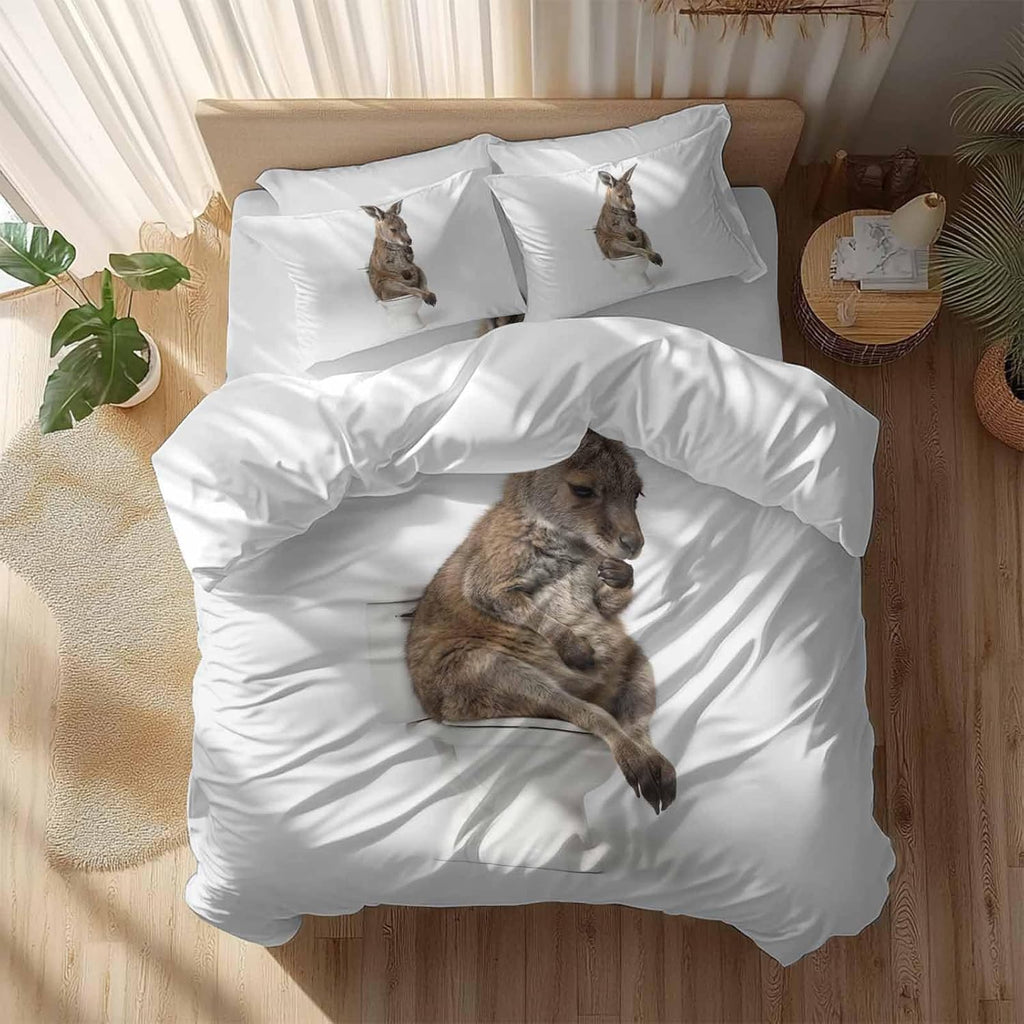 Kangaroo Sitting on The Toilet Thinking Duvet Cover Set Queen Size 4 Pieces Abstract Funny Animal Bedding Set with Zipper Closure, 1 Comforter Cover 90x92 Inches 1 Flat Sheet & 2 Pillow Cases