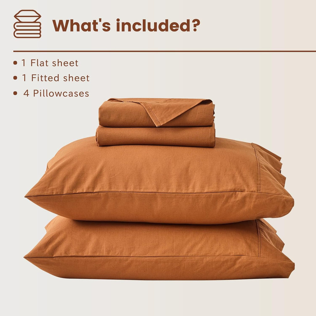 Bedlifes 100% French Flax Linen Sheets Set Queen Size - 6 Piece Extra Deep Pocket 18-24',Soft Breathable Queen Bed Sheets with Temperature Regulating & Moisture-Wicking(Brown